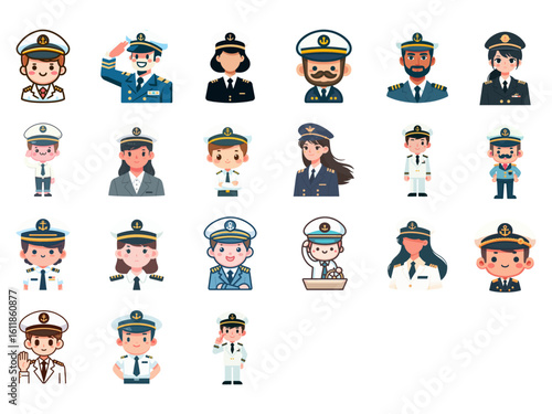 
skipper flat design illustration set