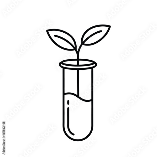 Minimalist Line Art of Test Tube with Sprouting Plant – Biotechnology and Plant Research Concept
