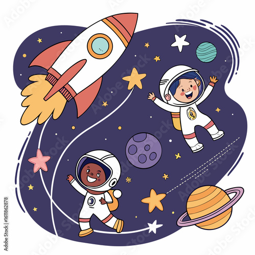 cartoon astronaut in space