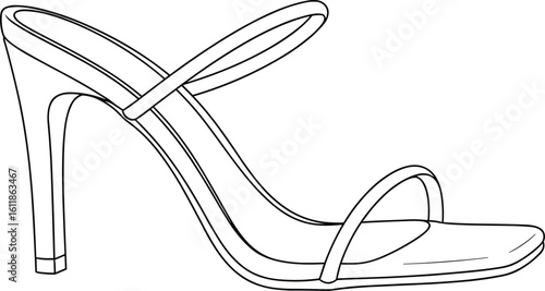 High heel sandal sketch, minimalist design, stylish women’s footwear, fashion outline vector, CAD technical drawing, perfect for design reference