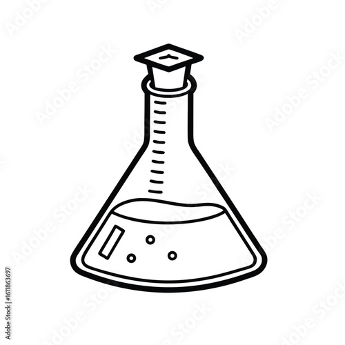 Erlenmeyer Flask with Measurement Marks and Bubbles Outline Icon