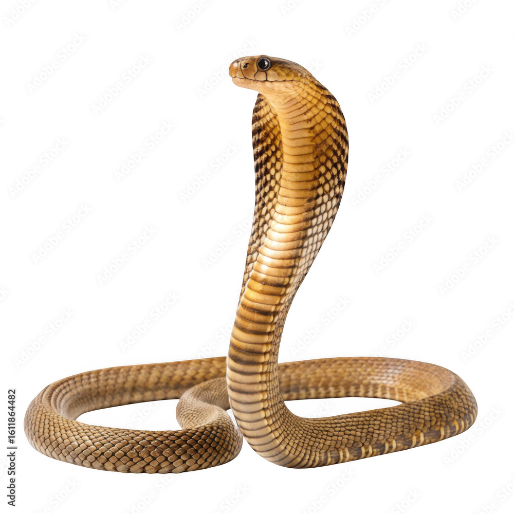 Fototapeta premium A cobra snake with its hood flared, isolated on transparent background