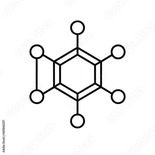 Minimalist Line Art of Benzene Chemical Structure – Aromatic Hydrocarbon Molecule Illustration
