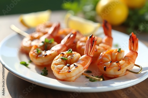 Grilled Shrimp Skewers Summer Appetizer Delicious Seafood Cuisine ai generated