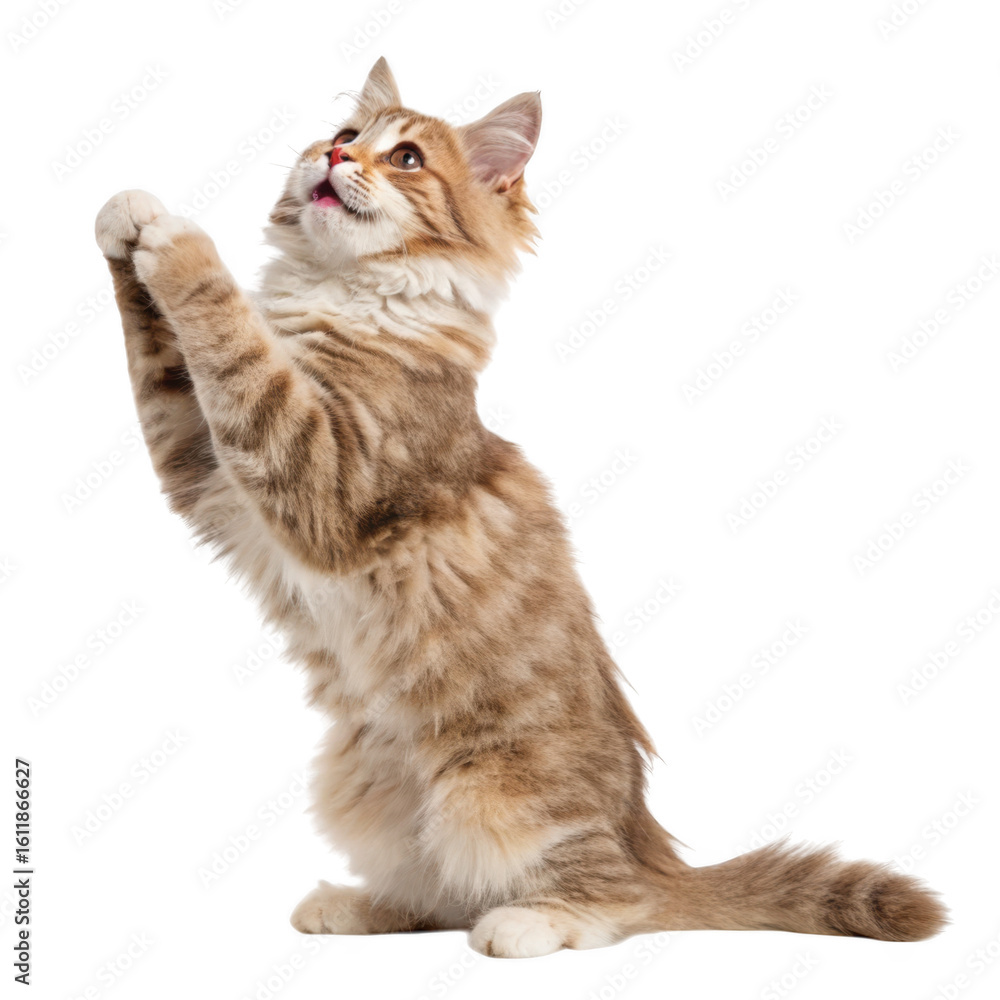 Obraz premium A curious tabby kitten looks up attentively, isolated on white isolated on transparent background