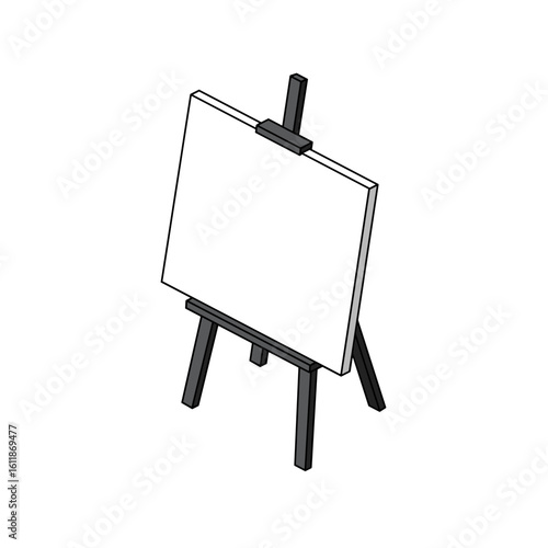 Isometric blank easel with canvas for drawing or painting