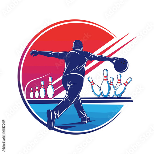 Bowling game emblem icon logo flat vector design