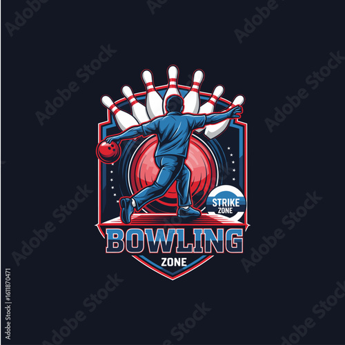 Bowling game emblem icon logo flat vector design