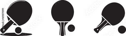 Table Tennis Paddle and Ball Icons Set. in silhouette vector.