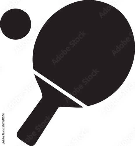Table Tennis Paddle and Ball Icons Set. in silhouette vector.