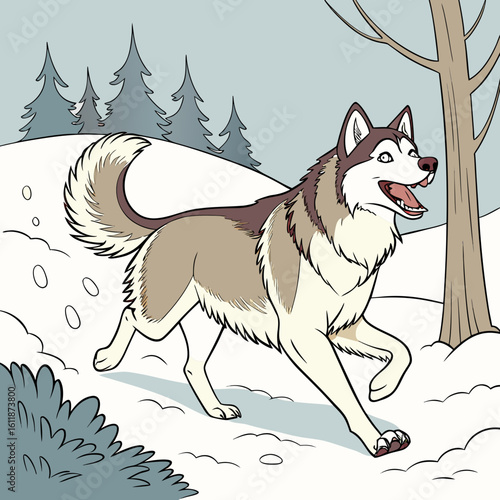 vector illustration of siberian husky dog