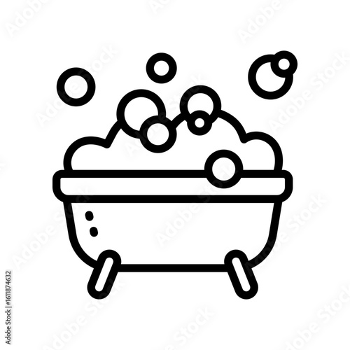 Basin with soap foam icon. Bathtub with foam bubbles. Washing symbol. Vintage bath vector illustration. Tub sign isolated