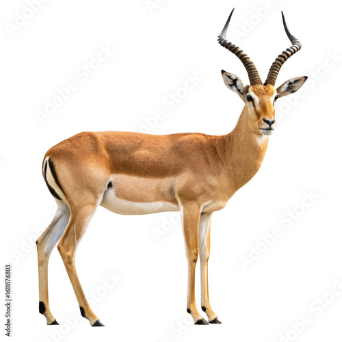 A male impala antelope standing gracefully on a transparent background