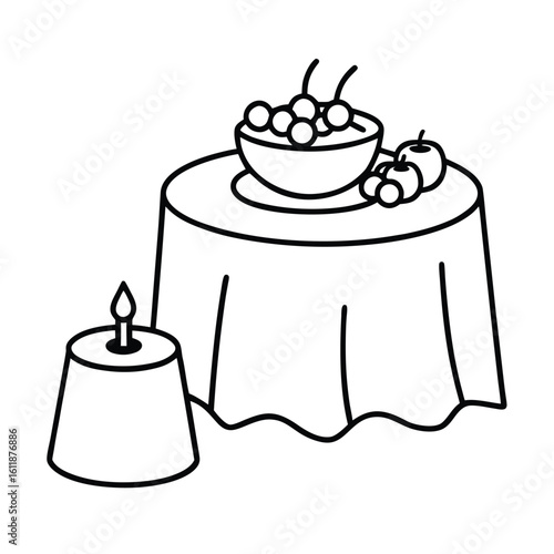 Tree stump turned into a rustic Christmas holiday table line art vector illustration