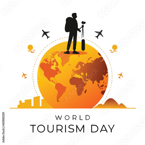 3d world tourism day travel concept vector illustration