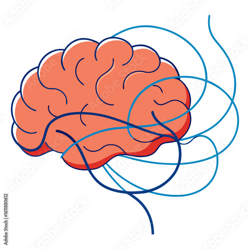 Brain illustration with colorful lines representing thoughts and ideas  
