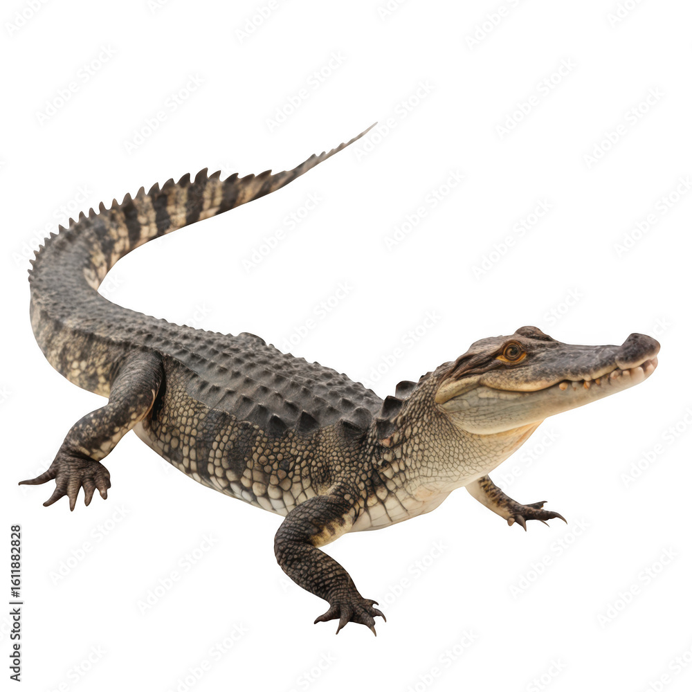 Fototapeta premium An alligator with its mouth open, isolated on transparent background