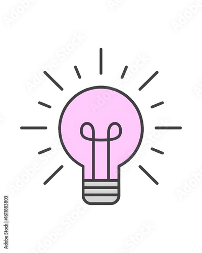Pink light bulb glowing with bright idea and inspiration