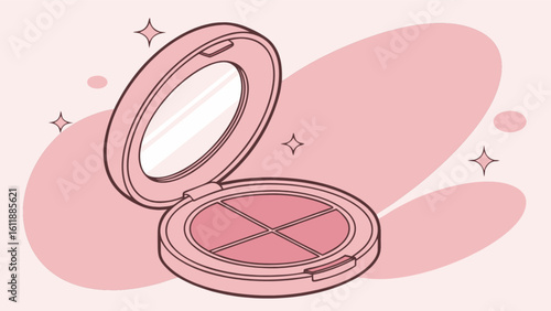 Pink blush palette makeup compact with mirror and applicator for beauty and cosmetic product design