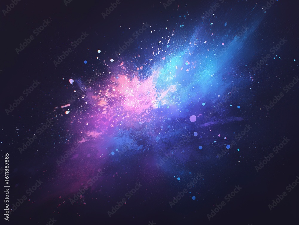Naklejka premium Vibrant Powder Cloud Explosion in Darkness, Colorful Particle Abstract Digital Art