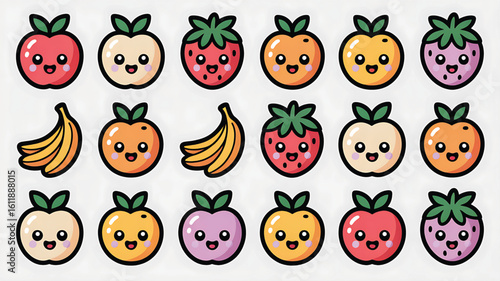 Cute Cartoon Fruits Seamless Pattern Background Featuring Apples Bananas Strawberries Oranges and More for Childrens Illustrations