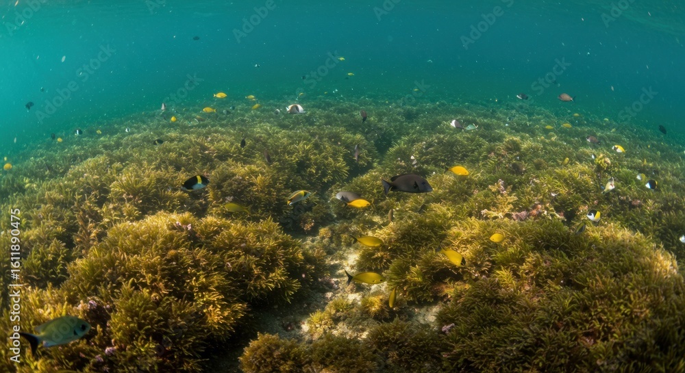 Fototapeta premium Underwater kelp forest teeming with fish (1)