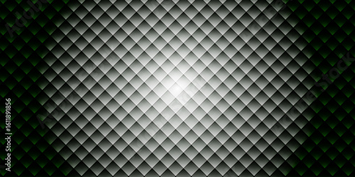 Abstract geometric, seamless diamond-pattern background with a metallic gradient effect with a central light source that radiates outward. Depth and shadow, suitable for tech, futuristic, or digital d