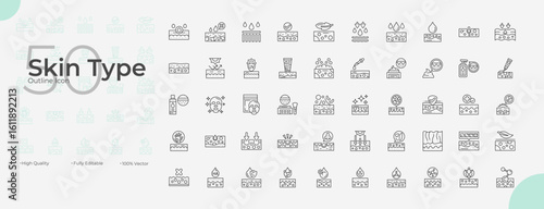 Skin Type Line Editable Icons set. Vector illustration in modern thin line style of Skin Type icons: dermatology, beauty, care, etc