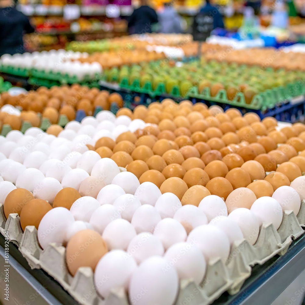 Obraz premium Eggs in cartons at a grocery store
