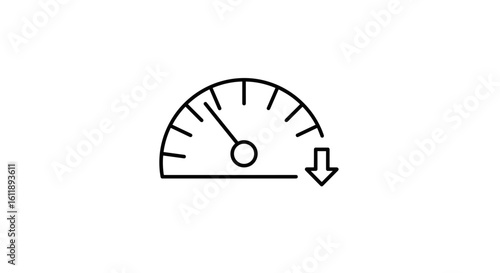 Speedometer indicator showing low performance with downward arrow  
