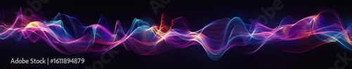 Psychedelic, neon-hued sinus wave with vibrant particles on a blue gradient, ethereal and dynamic design. Blue gradient background