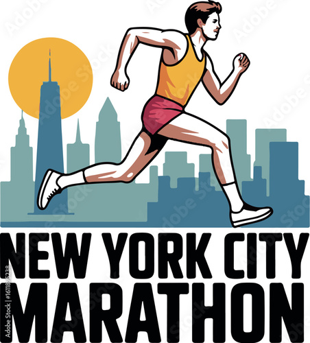 New York City Marathon T-shirt design, New York City Marathon background, with silhouettes of runners. Suitable for t-shirt graphics, posters, prints, flyers, and postcards.