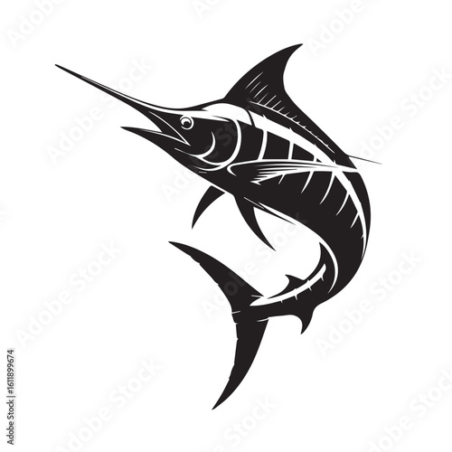 Dynamic-marlin-illustration-in-black-and-white