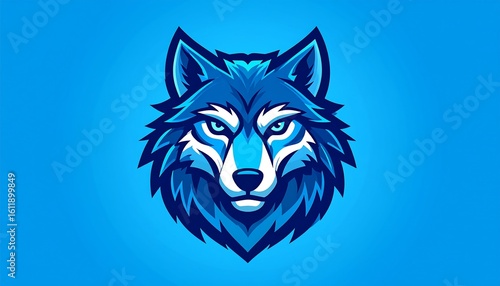 Blue wolf head graphic on blue background