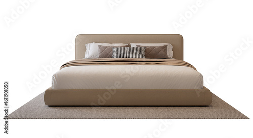 Wallpaper Mural Brown modern bed with brown  bedding  isolated  PNG .3d rendering Torontodigital.ca