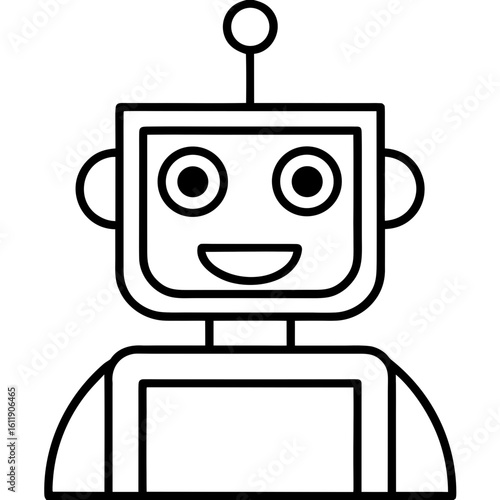 Friendly robot face silhouette isolated on white background