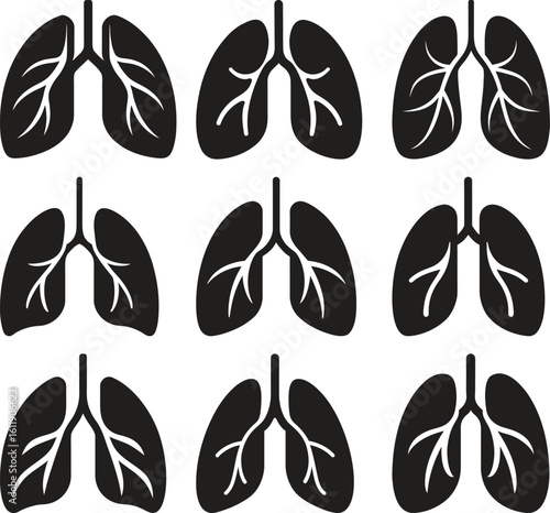 Simple Black and White Lungs Icons Set
