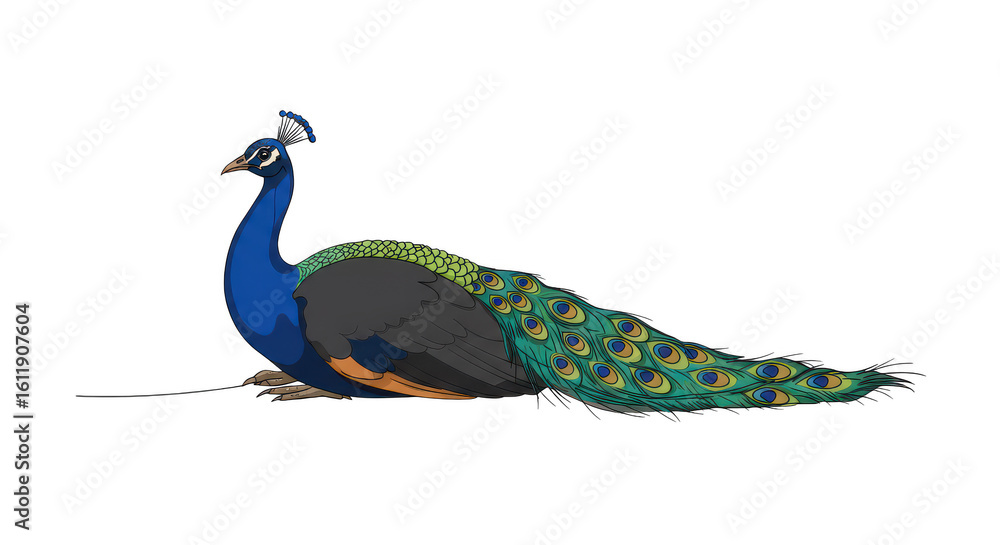 Naklejka premium A beautiful peacock is isolated on transparent background with vibrant plumage