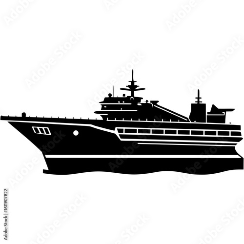 Modern luxury cruise ship silhouette isolated on white background