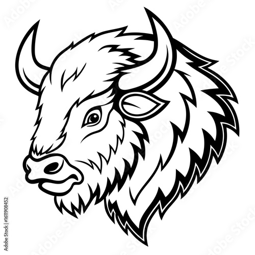 Bison head silhouette isolated on white background