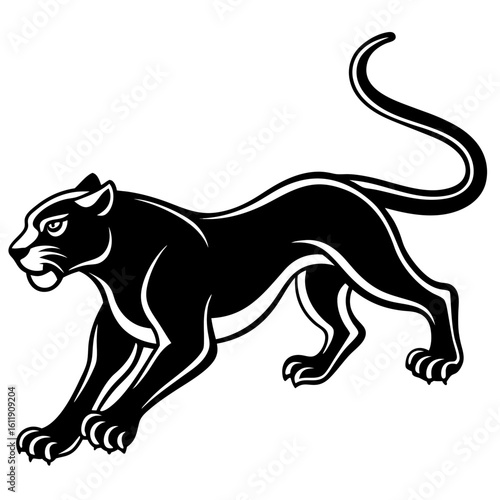 Black panther silhouette in a stalking pose isolated on white background silhouette