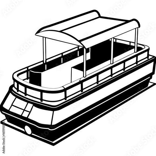Pontoon boat silhouette isolated on white background