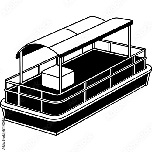 Pontoon boat silhouette isolated on white background