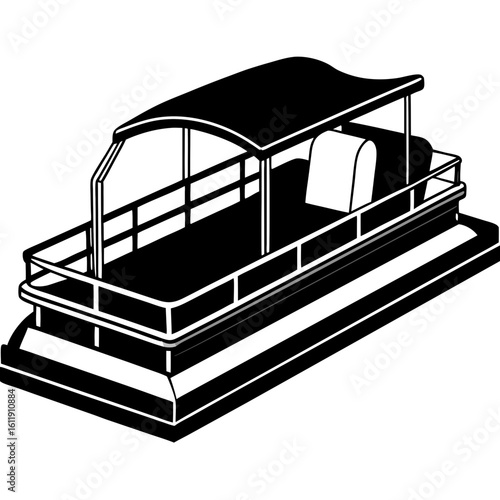 Pontoon boat silhouette isolated on white background