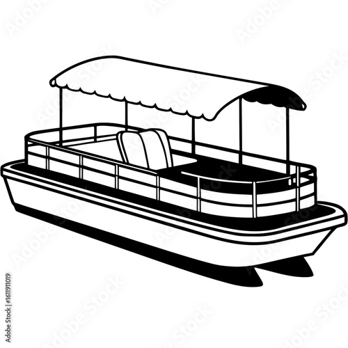 Pontoon boat silhouette isolated on white background