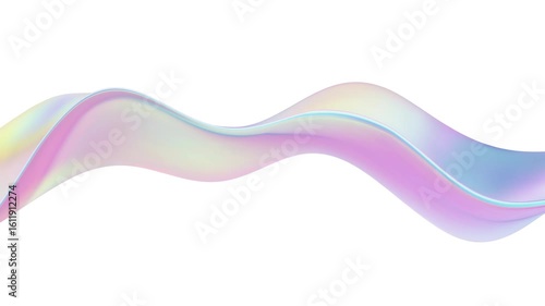 3D abstract wave liquid background with glass ribbon fluid and blue shapes. Holographic gradient for iridescent flow texture and light effect. Futuristic motion curves with geometric element.