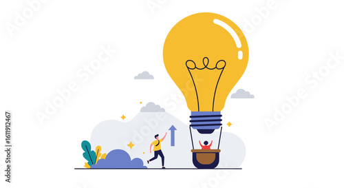 Creative Thinking and Innovation A Lightbulb Hot Air Balloon Concept Illustration