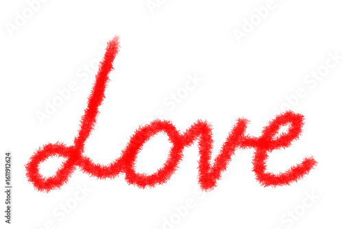 Red Love handdrawn lettering, handwritten word love in fur brush, Love Typography png isolated on transparent background