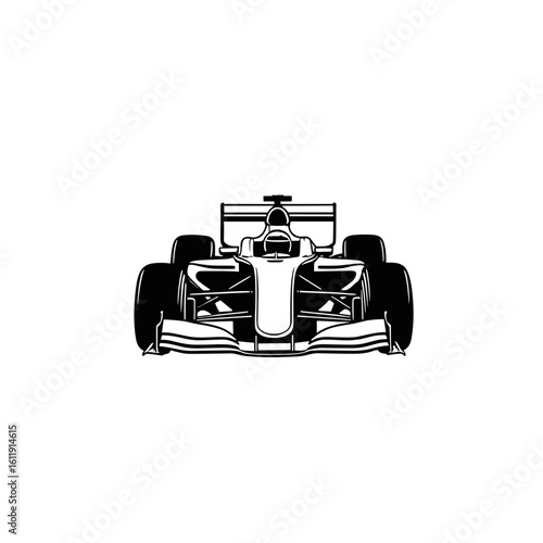 Formula one car front view silhouette icon logo flat vector design