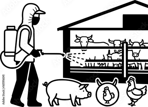  Farm Disinfection Worker in Barn Icon